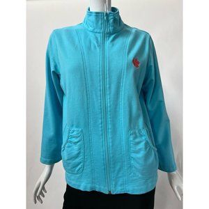 Cruise Wear & Co Womens Jacket Blue Full Zip Pockets Embroidered Cotton Blend M
